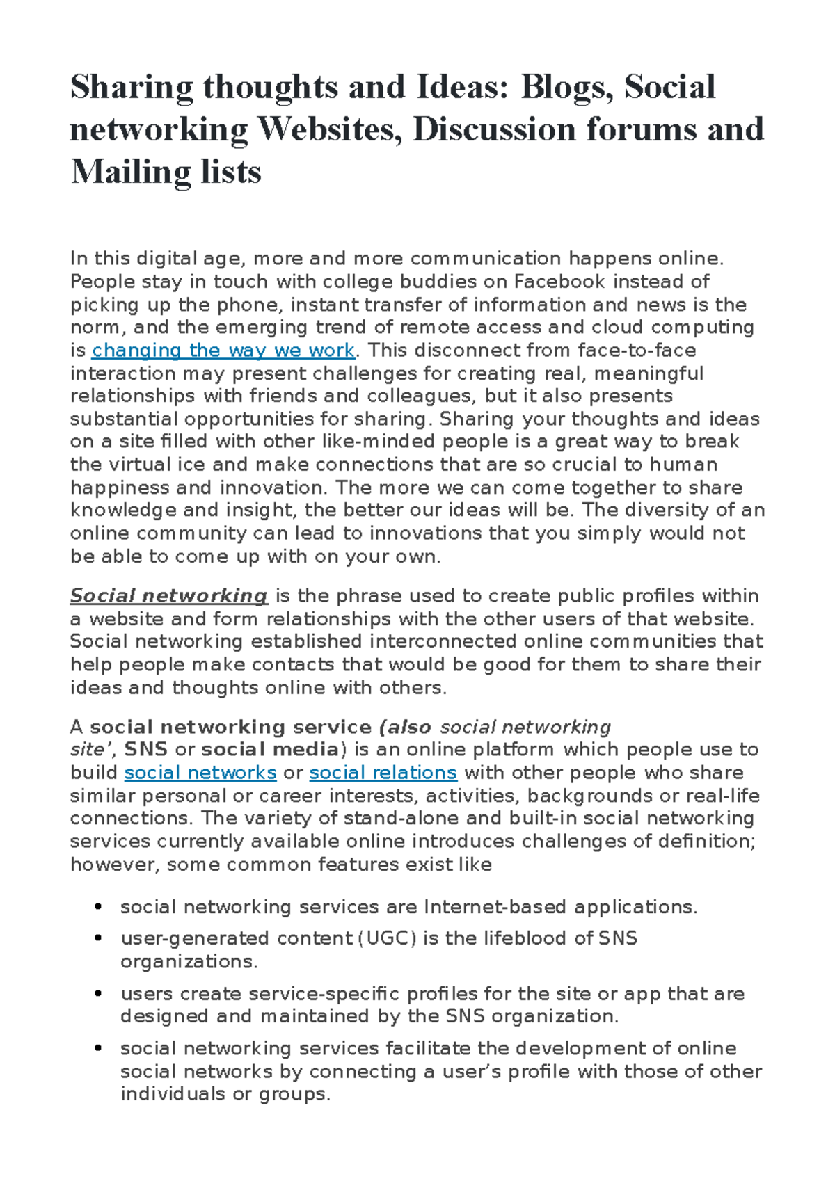 UNIT 1V - PART[A] - Bullet 2 - Sharing thoughts and Ideas: Blogs ...