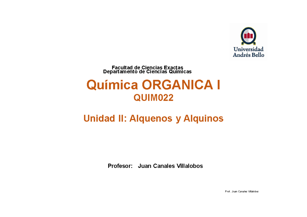 Clase 2B - Unidad II: Nomenclatura de Alquenos y Alquinos - Química Orgánica I - Document Preview