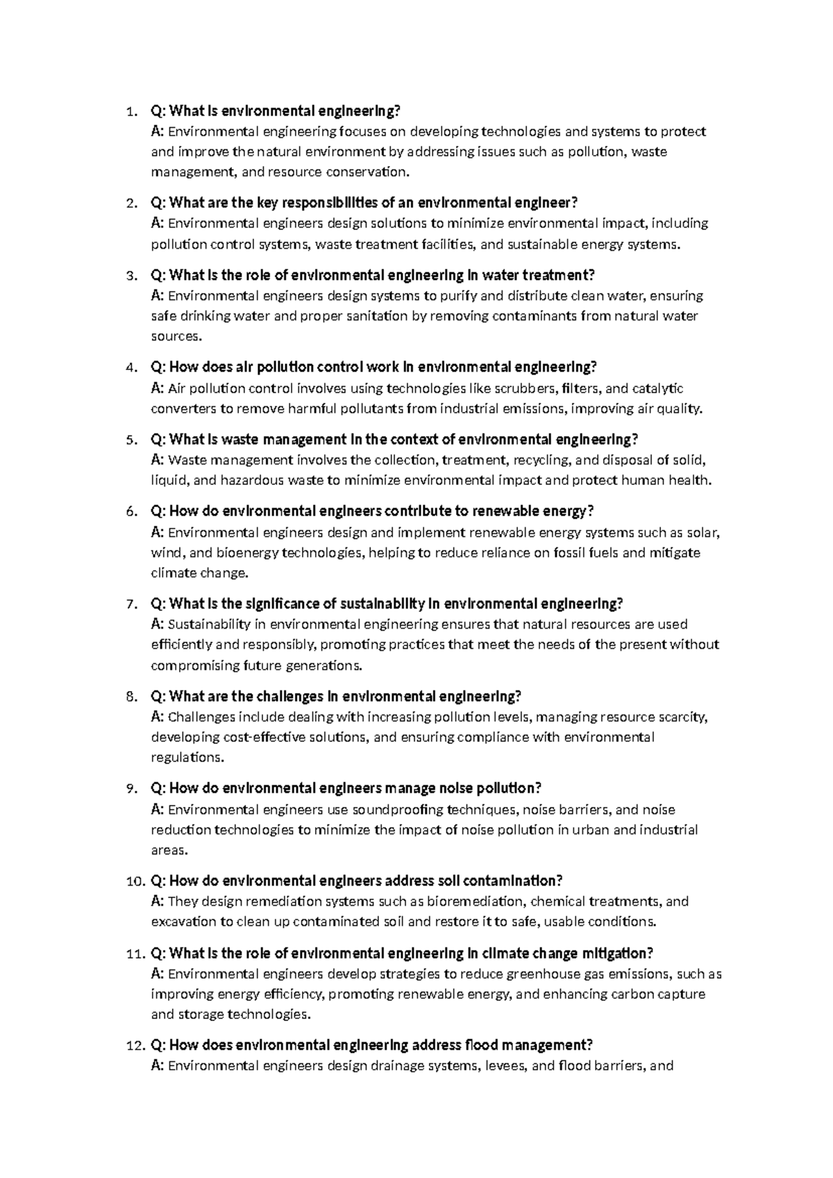 ENGR 101: Environmental Engineering Q&A Exercise on Key Concepts - Studocu
