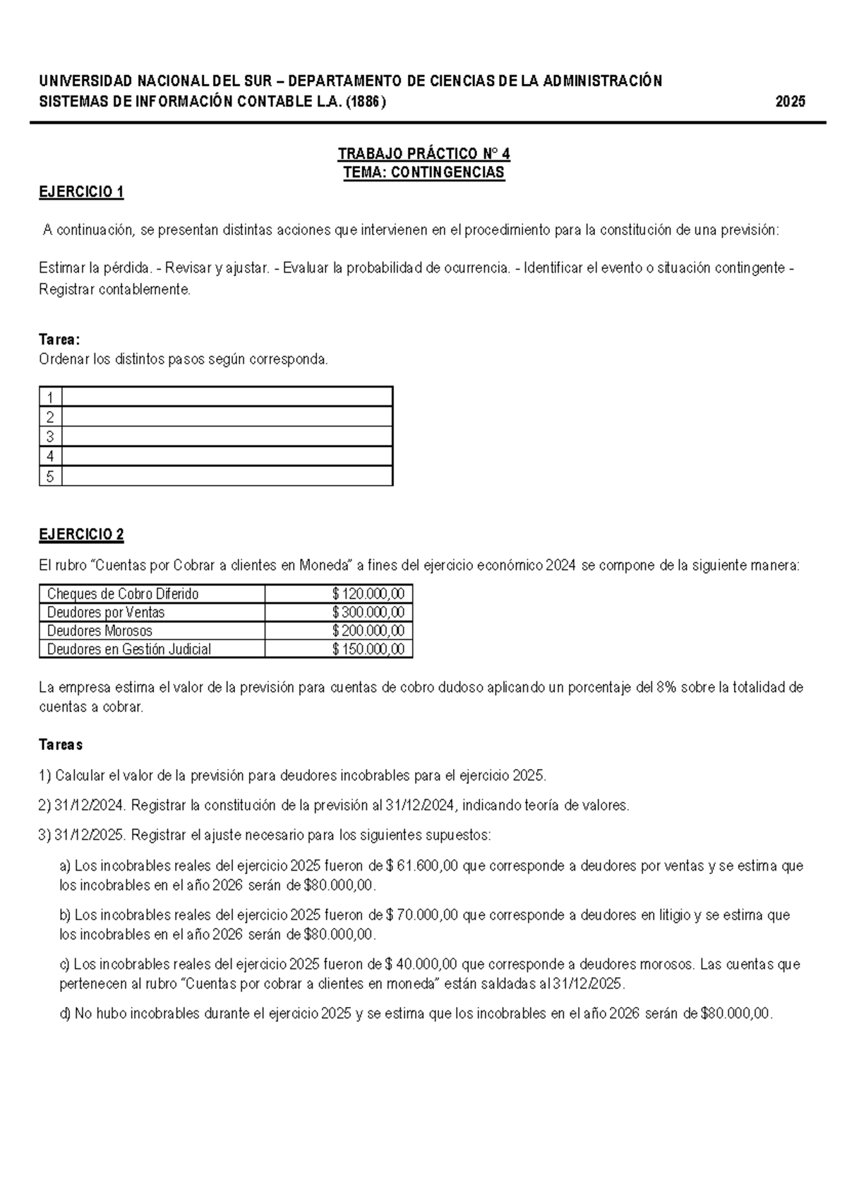SIC TP 4 2025 - Análisis de Contingencias y Previsiones Contables - Studocu