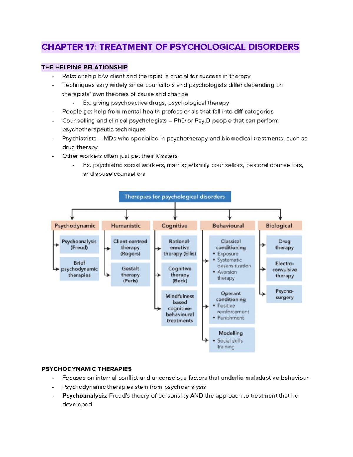 Chapter 17: Treatment of Psychological Disorders - Summary and Insights ...