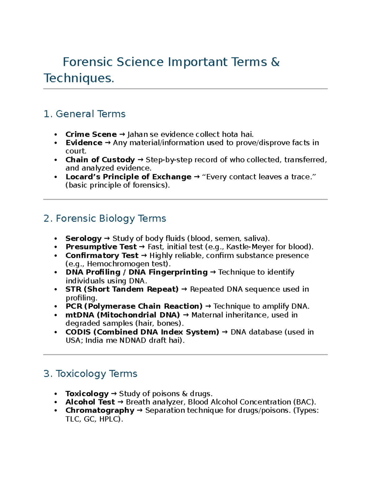 Forensic Science Key Terms & Techniques Overview - Studocu