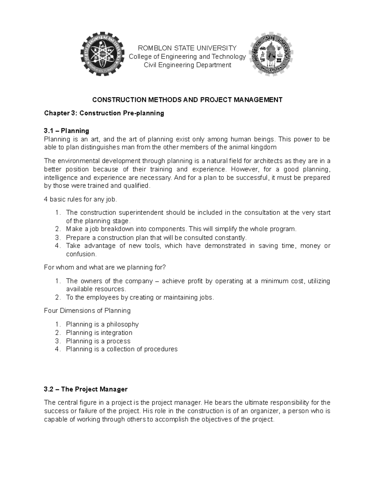 CMPM 3 - Construction Pre-planning Techniques and Project Management ...