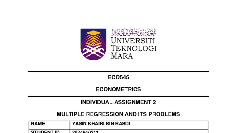 ECO545 Individual Assignment 2: Multiple Regression Analysis and Issues ...