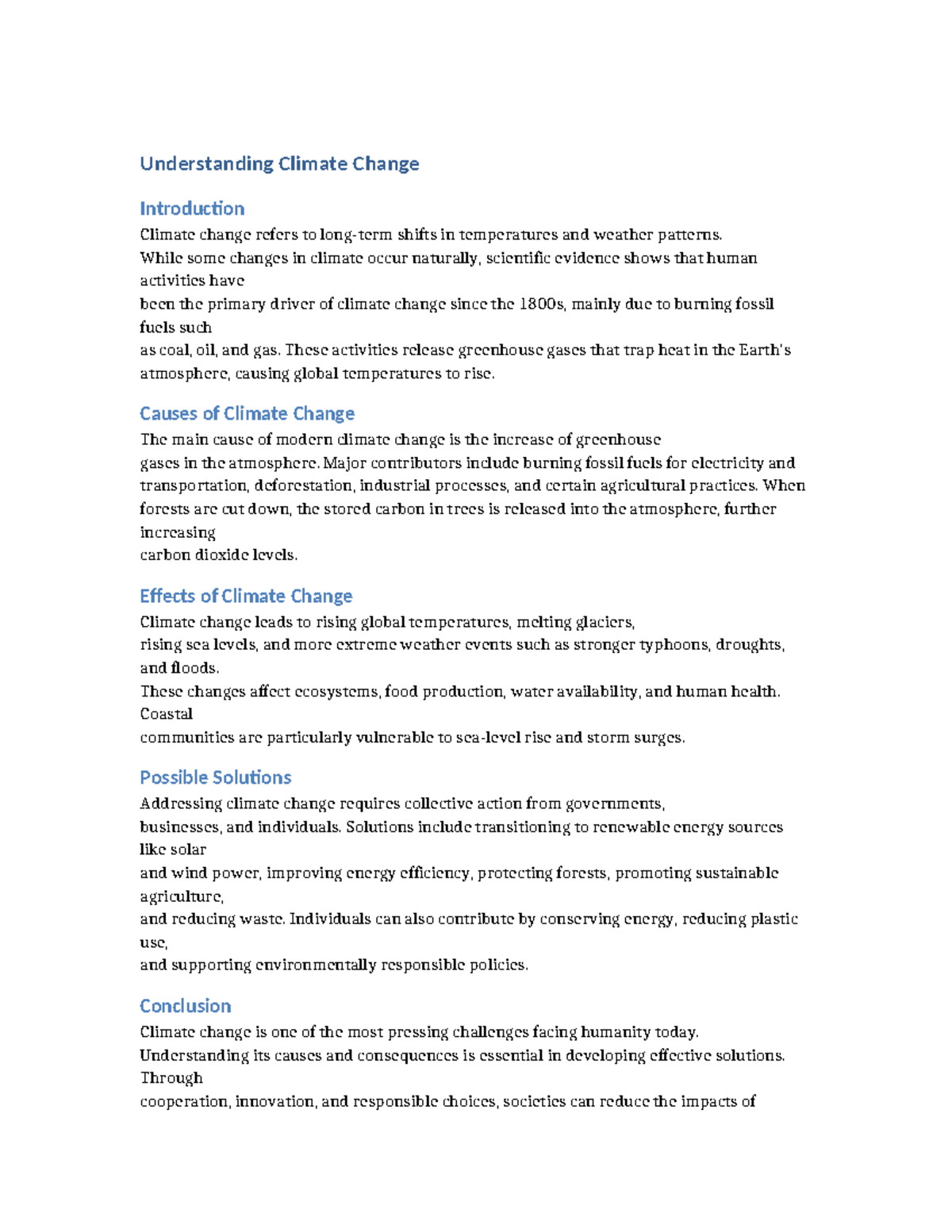 Climate Change Overview: Causes, Effects, and Solutions - Studocu