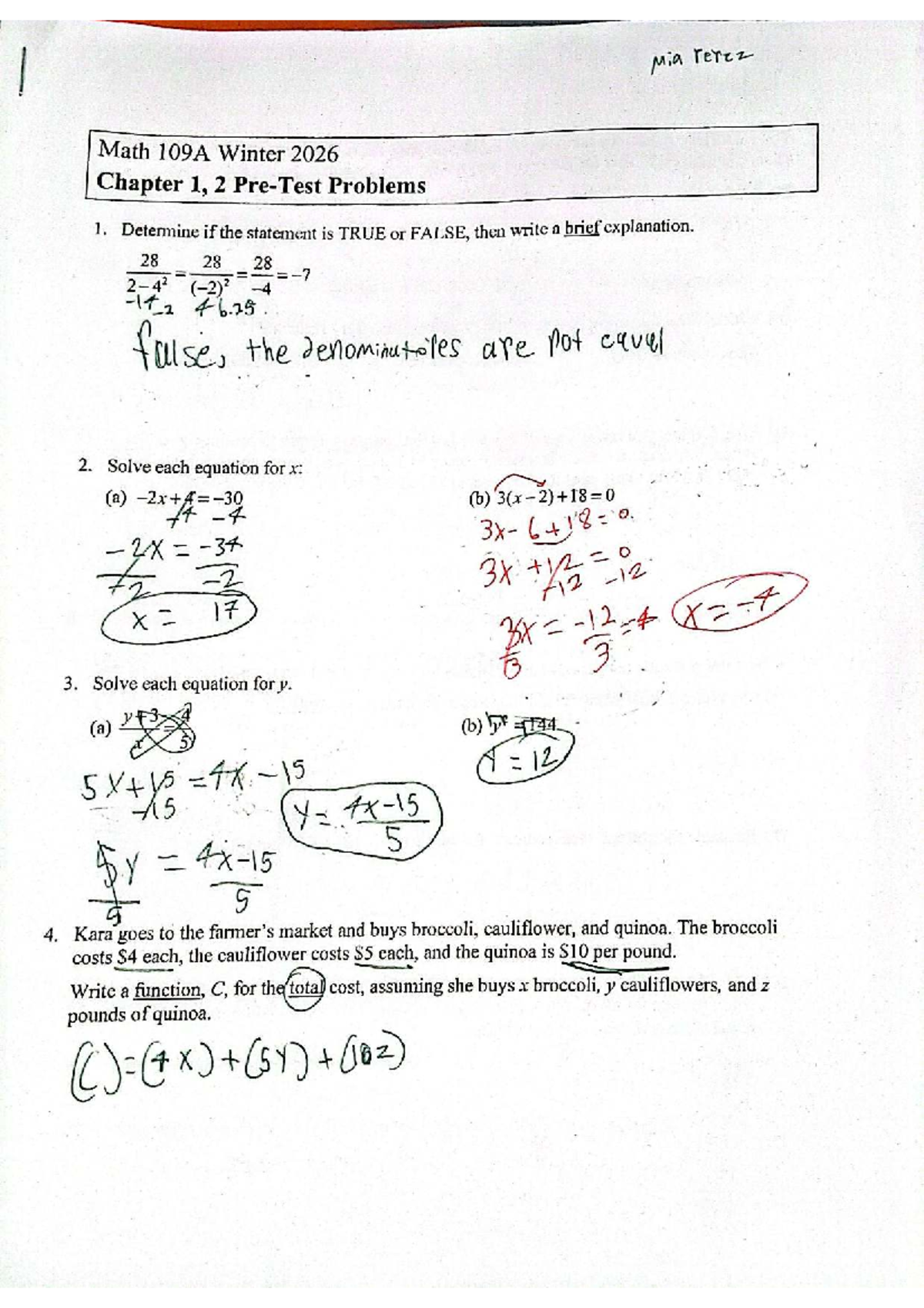 Math 109A Winter 2026 Chapter 1 & 2 Problem Set - Studocu