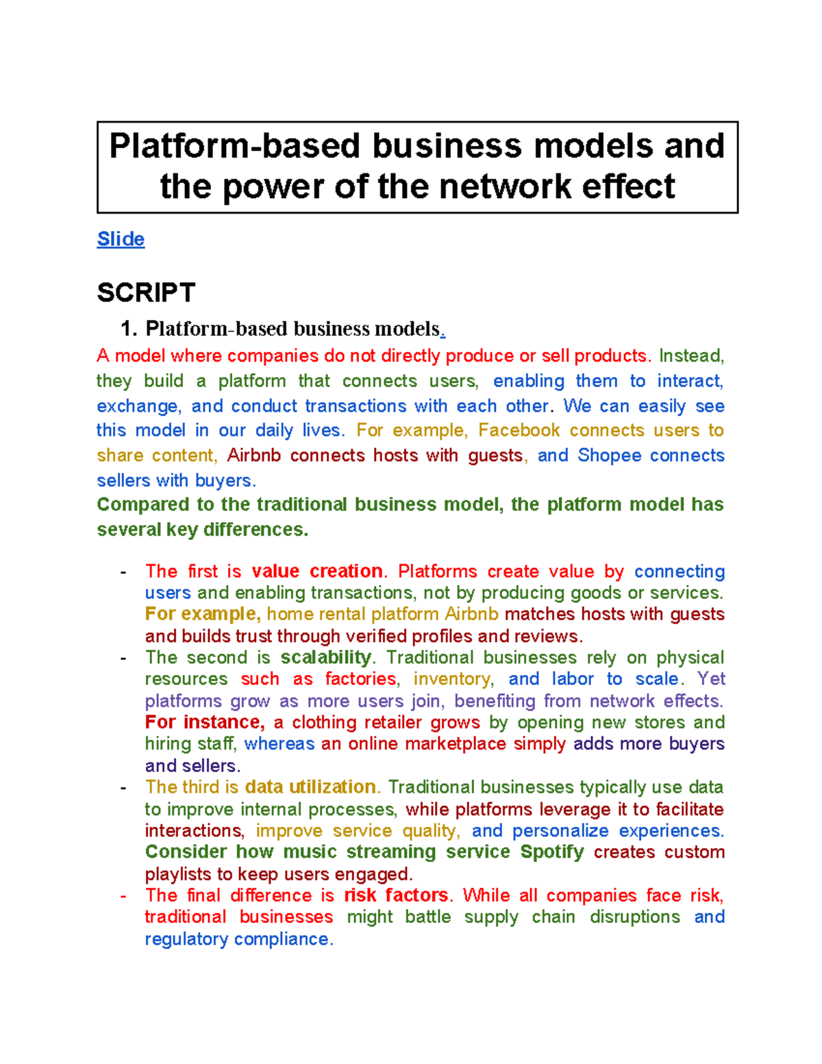 EIS Presentation: Business Models & Network Effect Insights - Studocu