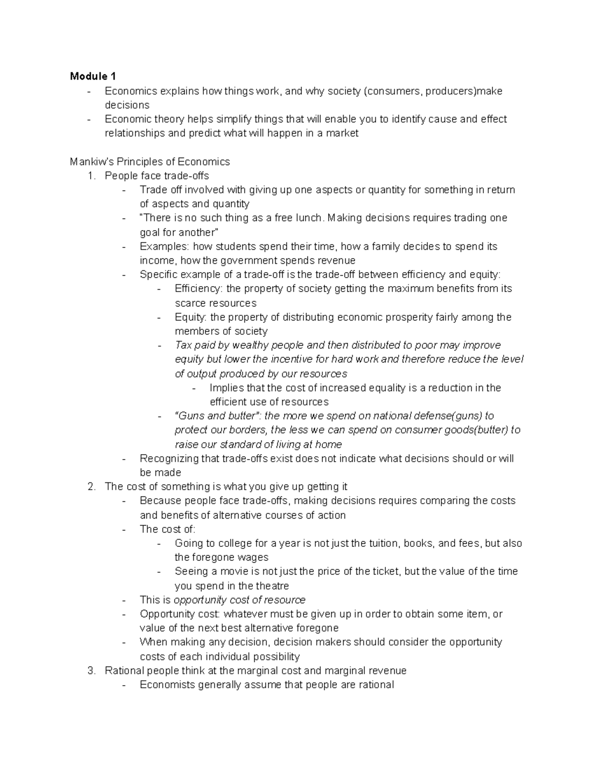 ECO 101: Detailed Notes on Modules 1 to 3 of Economic Principles - Studocu