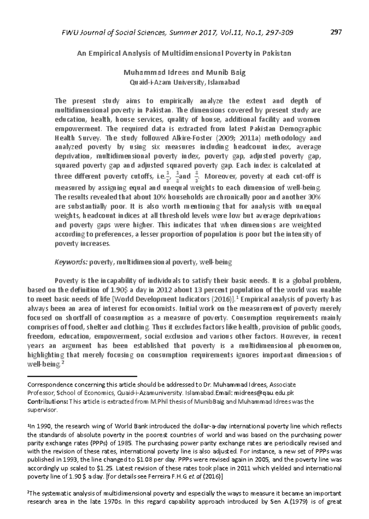 Empirical Analysis of Multidimensional Poverty in Pakistan (SS-2017 ...
