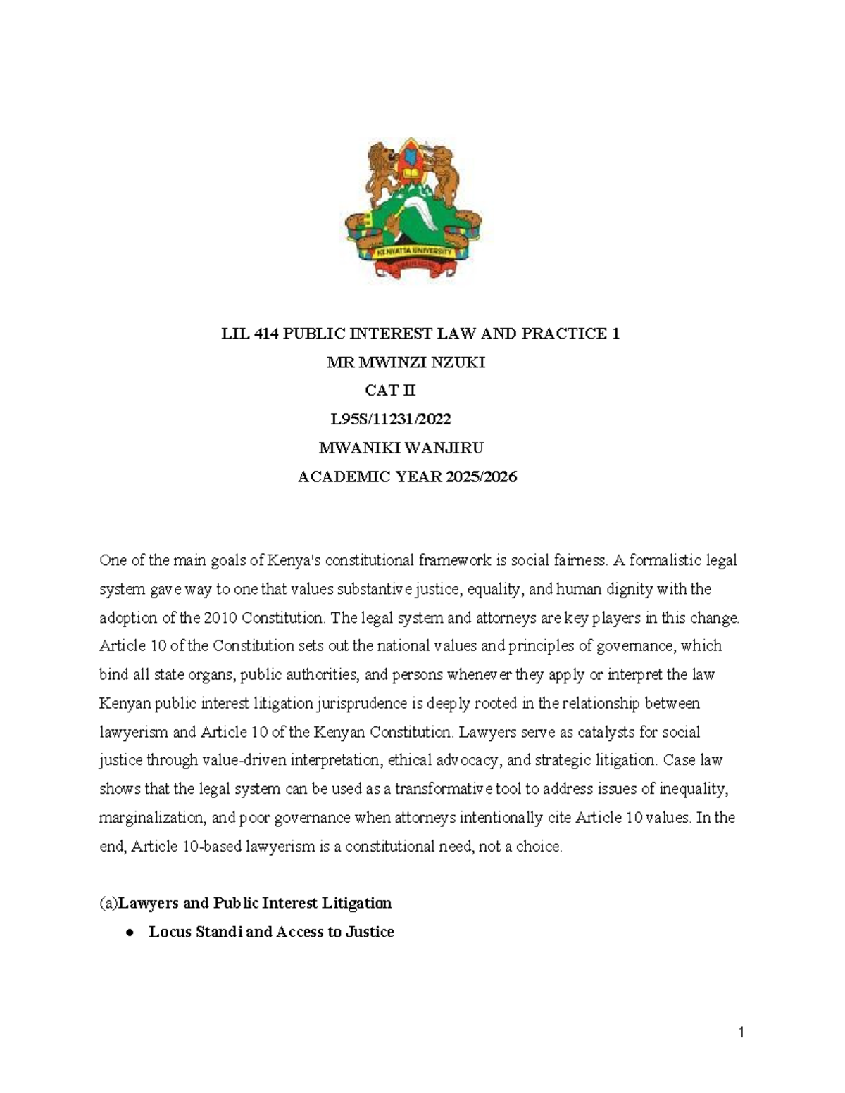 LIL 414 PUBLIC INTEREST LAW AND PRACTICE II: Social Justice & Ethics ...