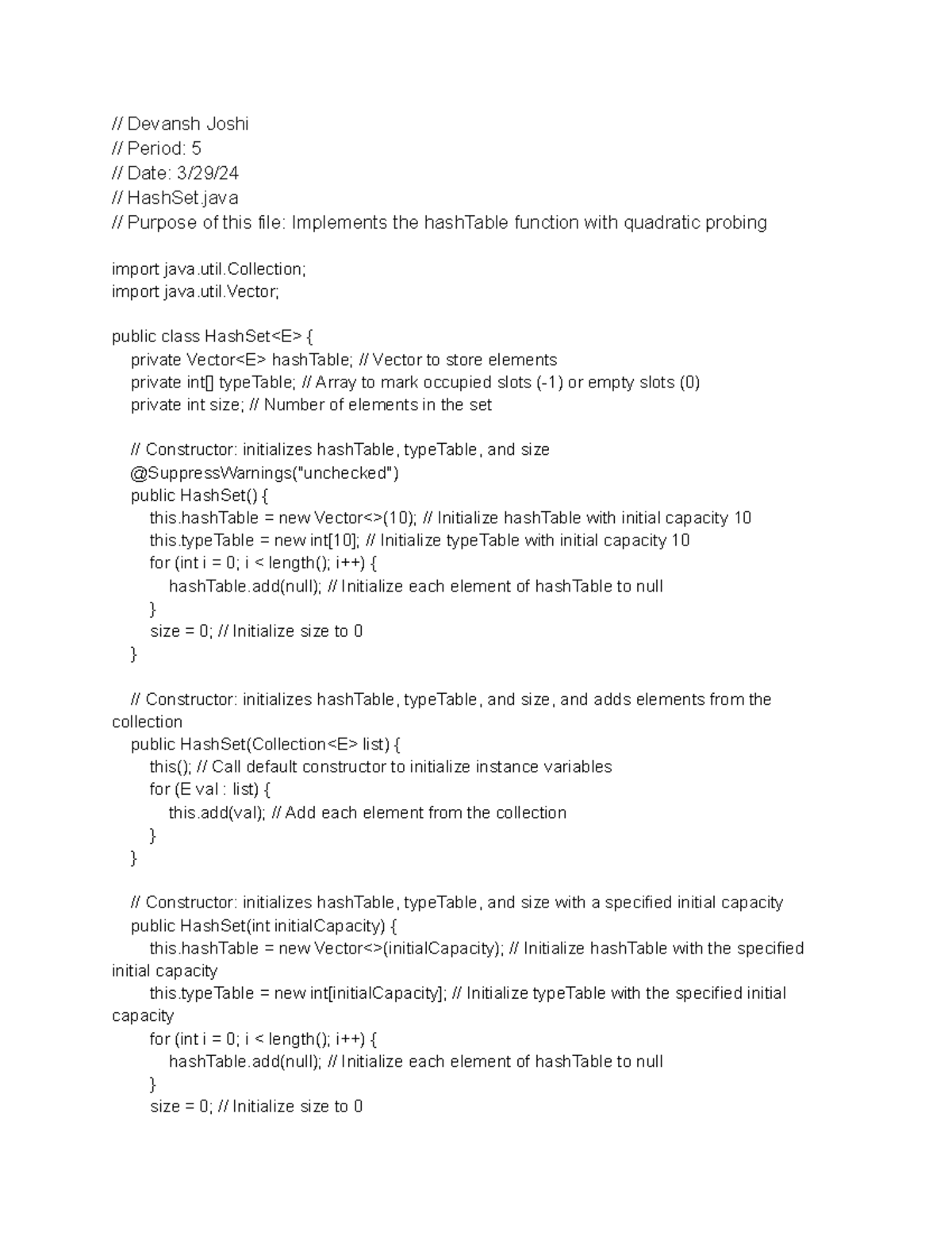 HashSet Implementation with Quadratic Probing - CS101 Final Exam - Studocu