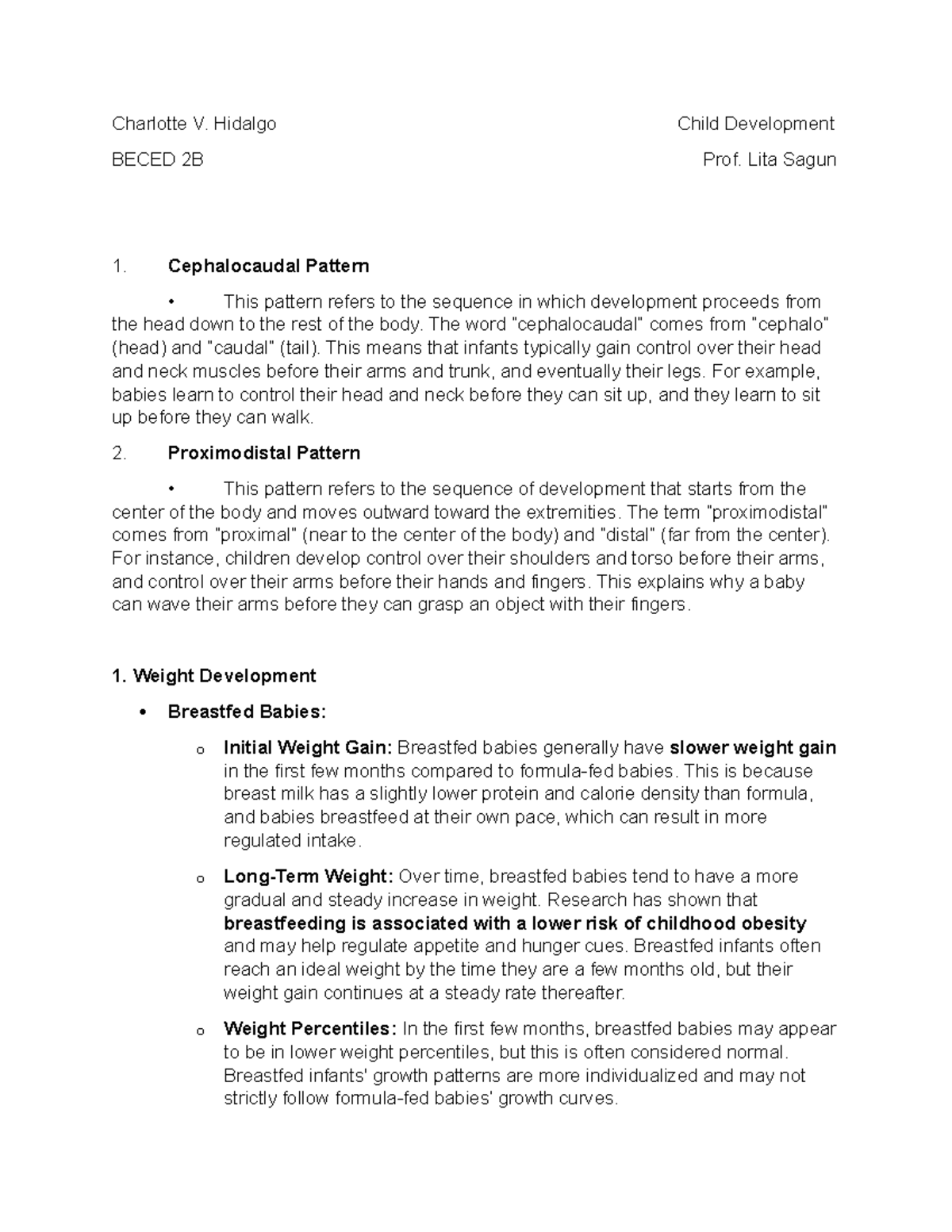 CHILD DEVELOPMENT GUIDE BECED 2B: INFANT & TODDLER GROWTH PATTERNS ...