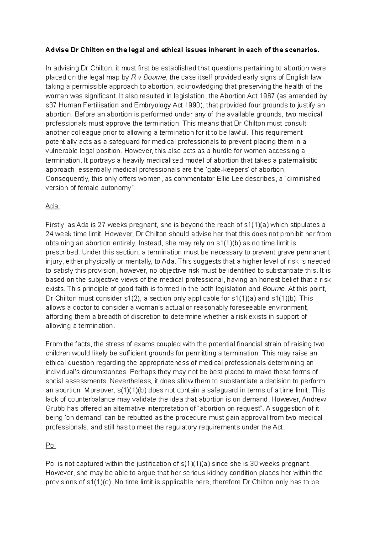 Law and Medicine (LAW301): Summative Essay on Abortion Legalities - Studocu