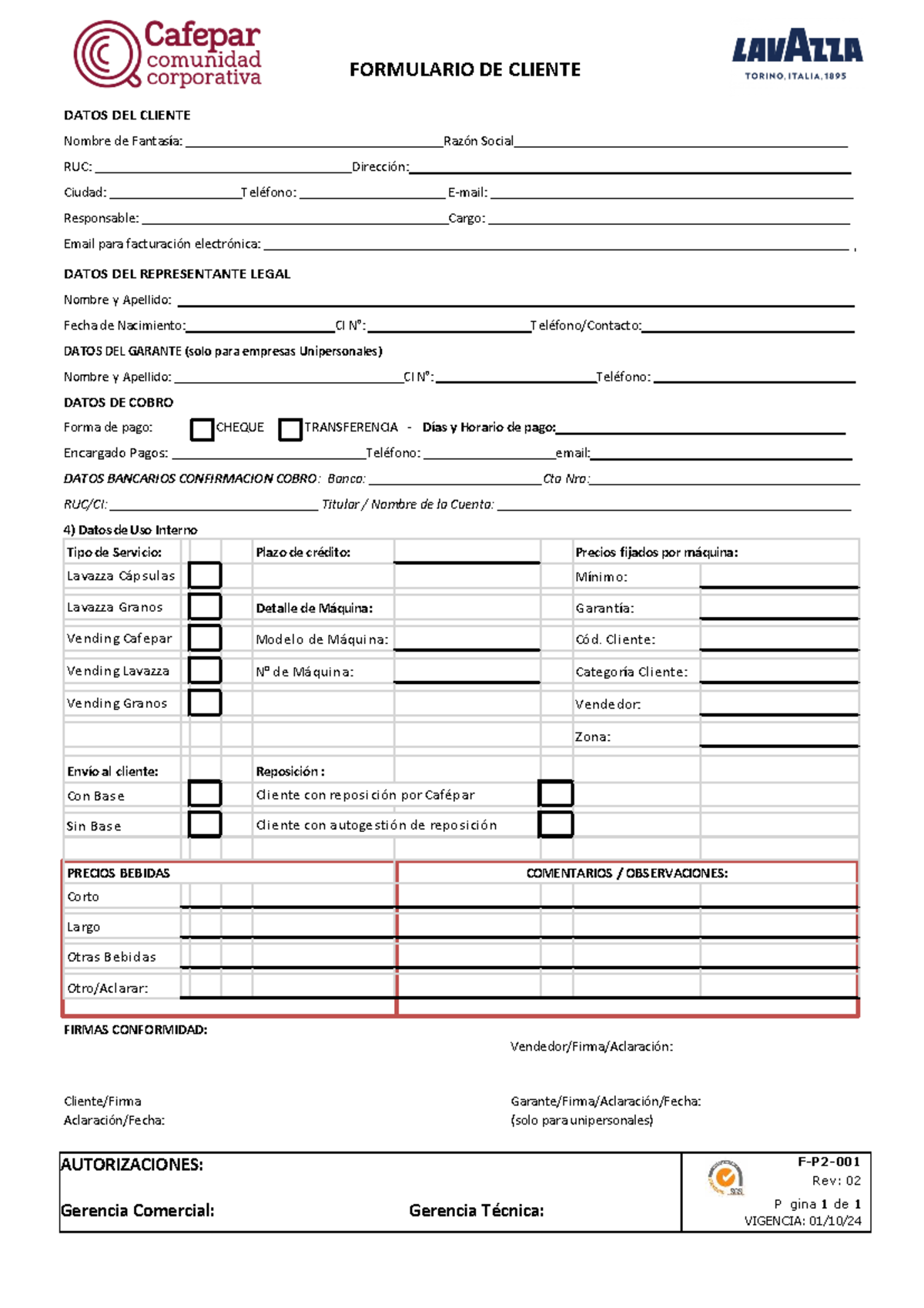 F-P2-001 Formulario cliente R2: Datos y condiciones de servicio - Studocu
