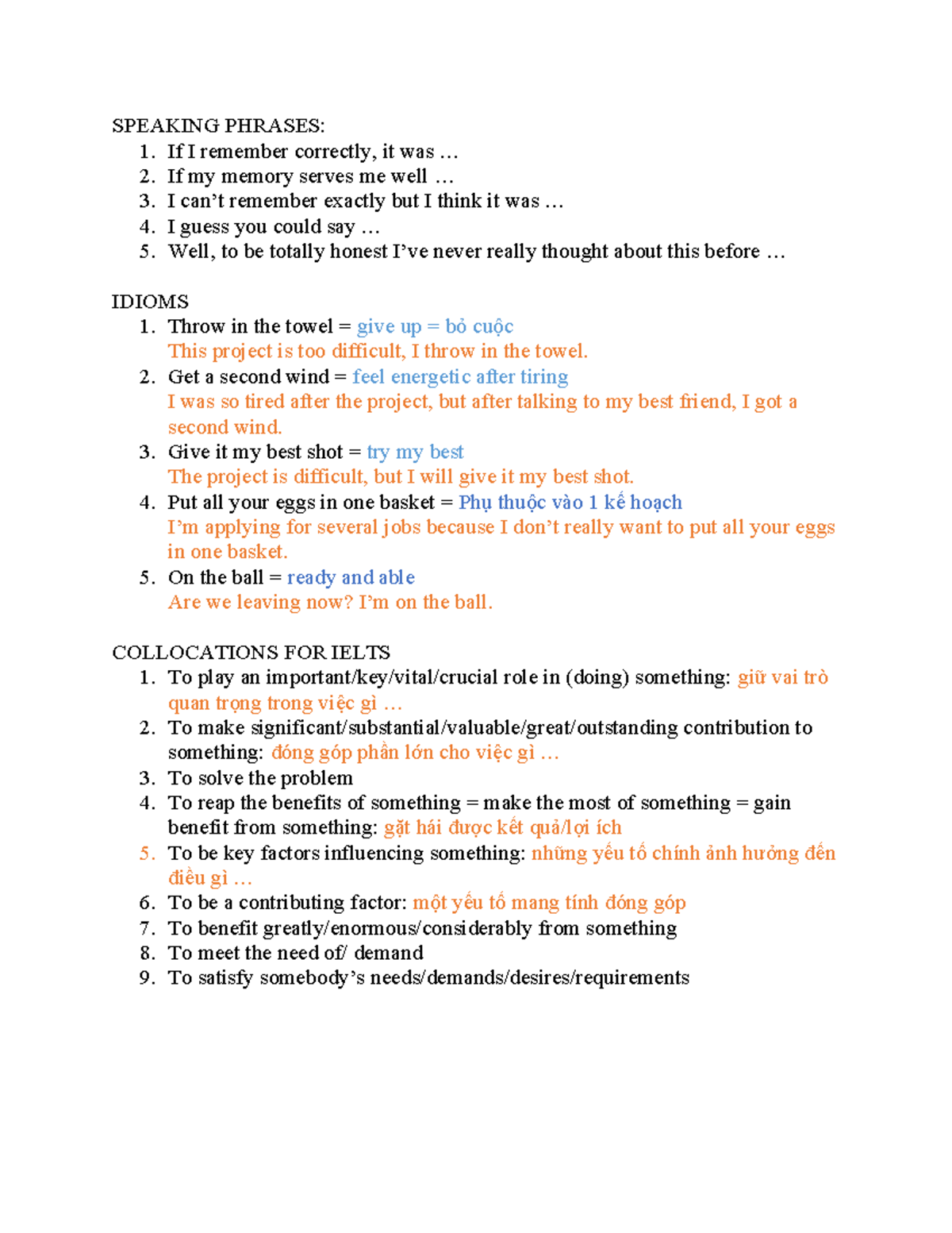 SPEAKING PHRASES & IDIOMS for IELTS Preparation (0212) - Studeersnel