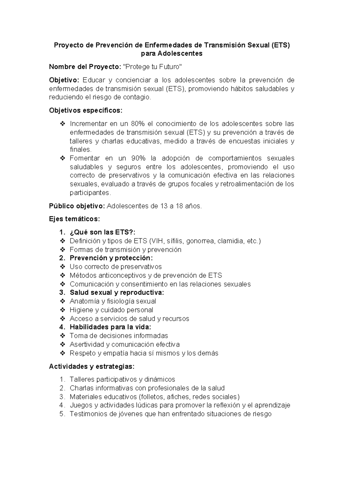 Proyecto de Prevención de ETS para Adolescentes: Estrategias Educativas ...
