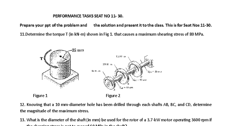 Performance Tasks Torsion - Seat No 30 (2025) - Studocu