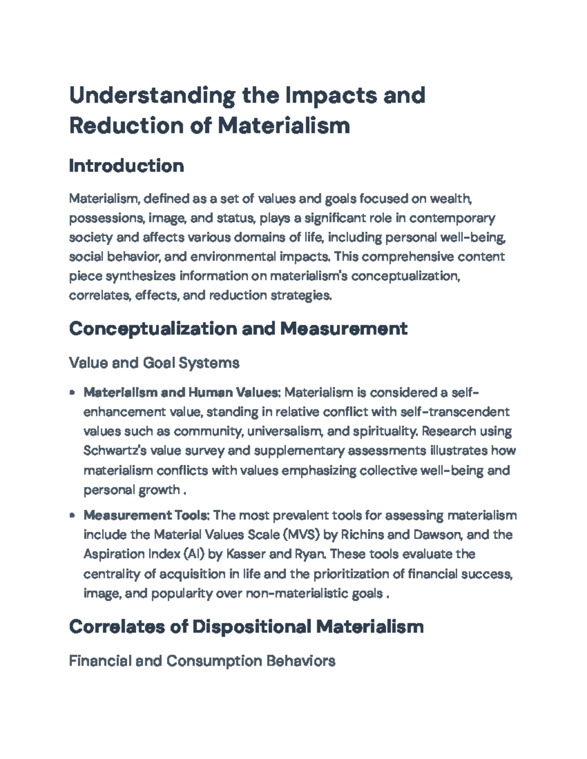 Exploring Materialism: Causes, Impacts & Reduction Strategies - Studocu