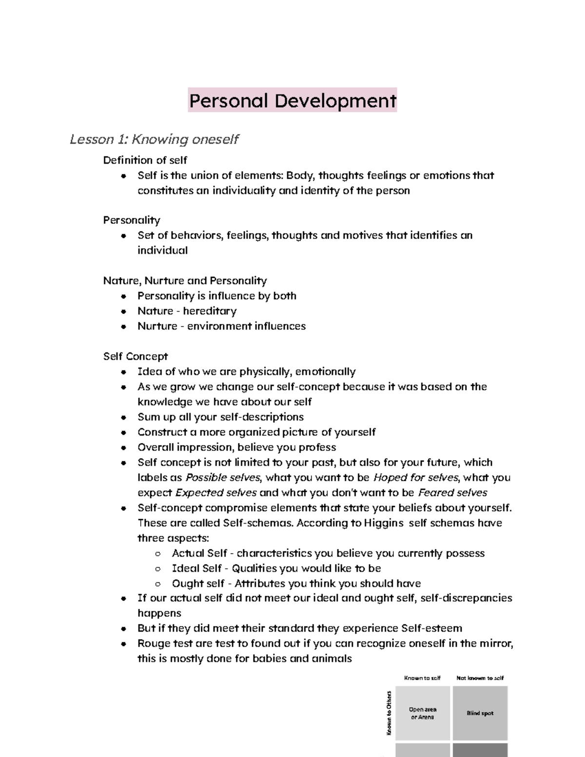 Personal Development Notes - Personal Development Lesson 1: Knowing ...
