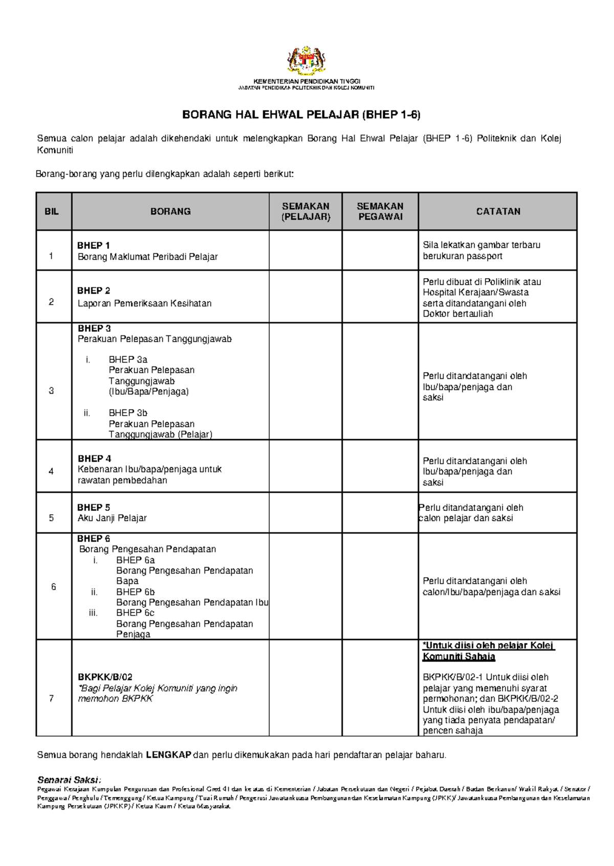 BHEP 1-6: Panduan Lengkap Borang Hal Ehwal Pelajar 2022/2023 - Studocu