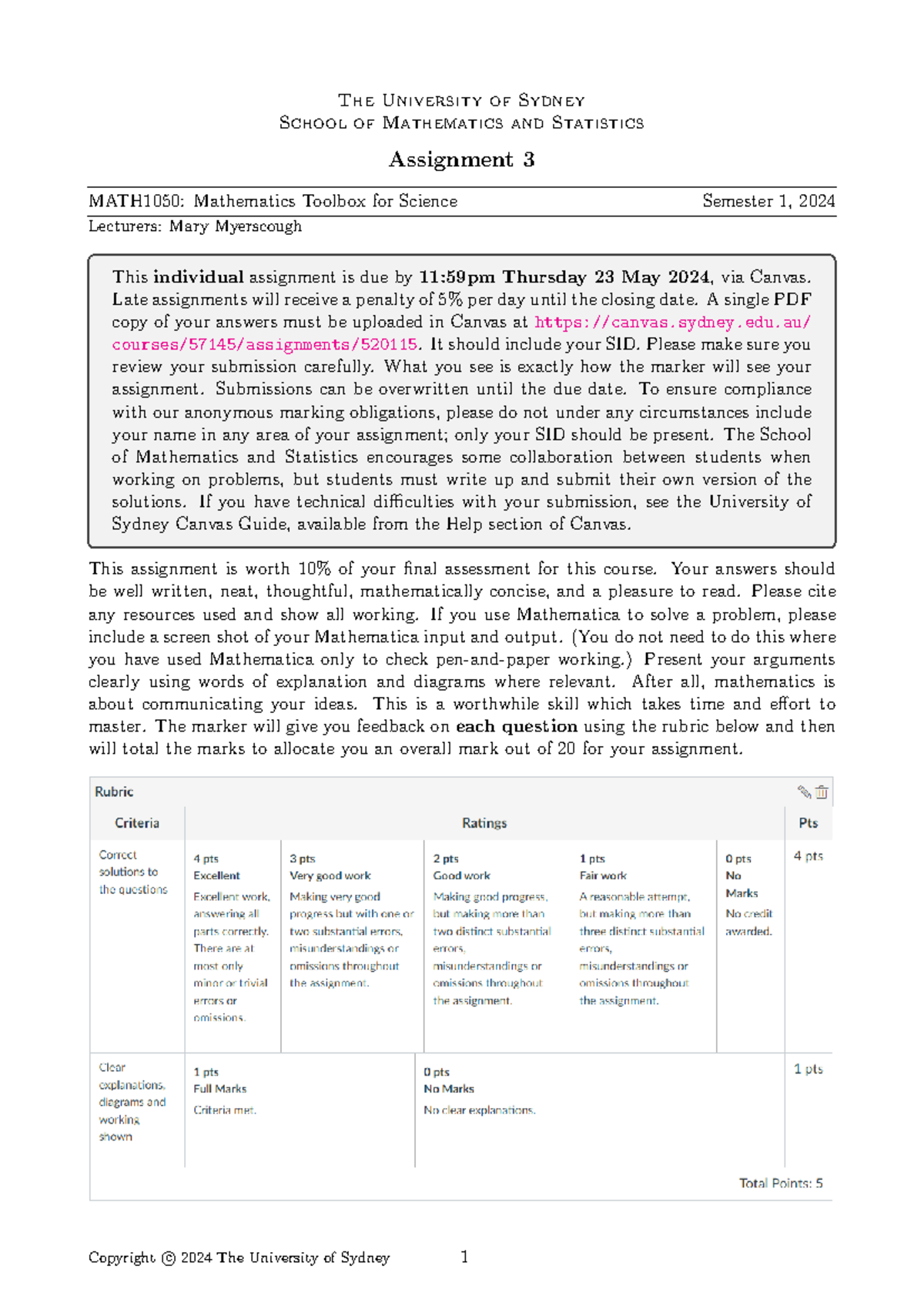 Assignment 3 Sem1 2024-1 - The University of Sydney School of ...