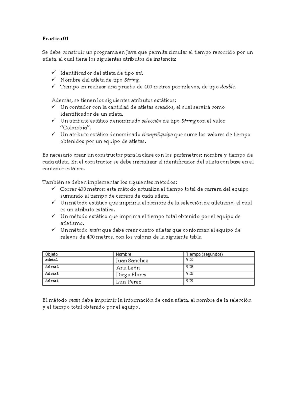Practica 01 Java: Programación Orientada a Objetos en Atletismo - Studocu
