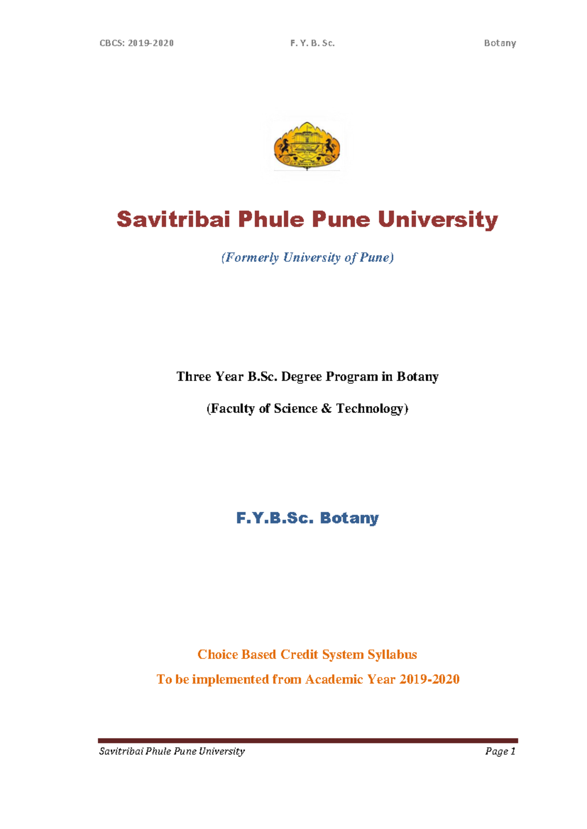 CBCS: F.Y.B.Sc. Botany Revised Syllabus Overview and Course Structure ...