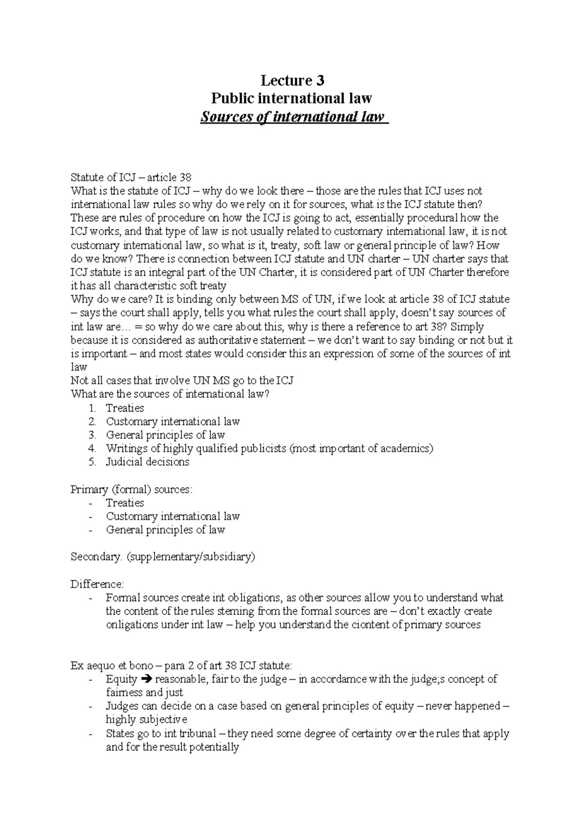 Lecture Notes for Public International Law - Week 2, Lecture 1 ...