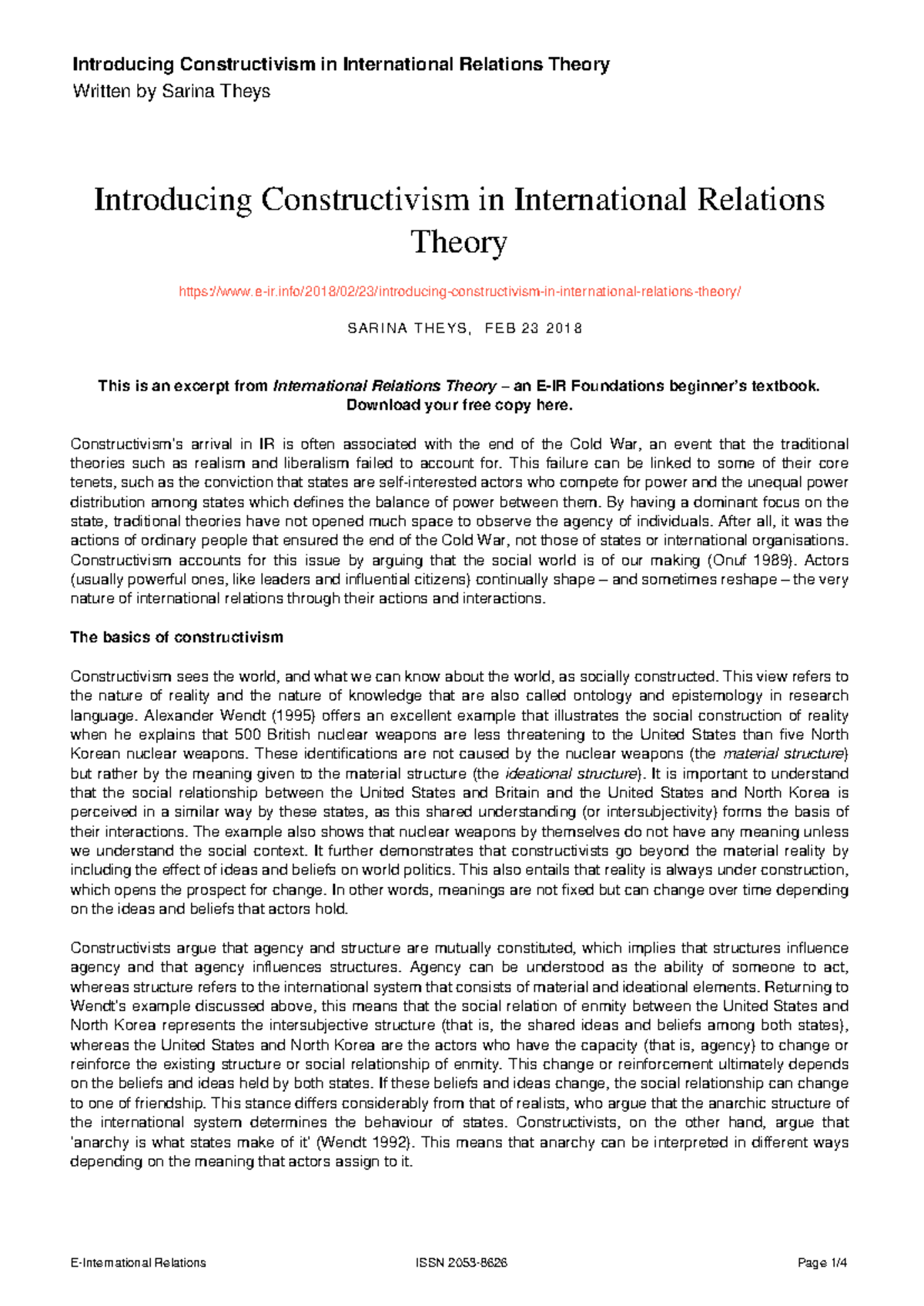 Constructivism in International Relations: A Detailed Analysis of ...