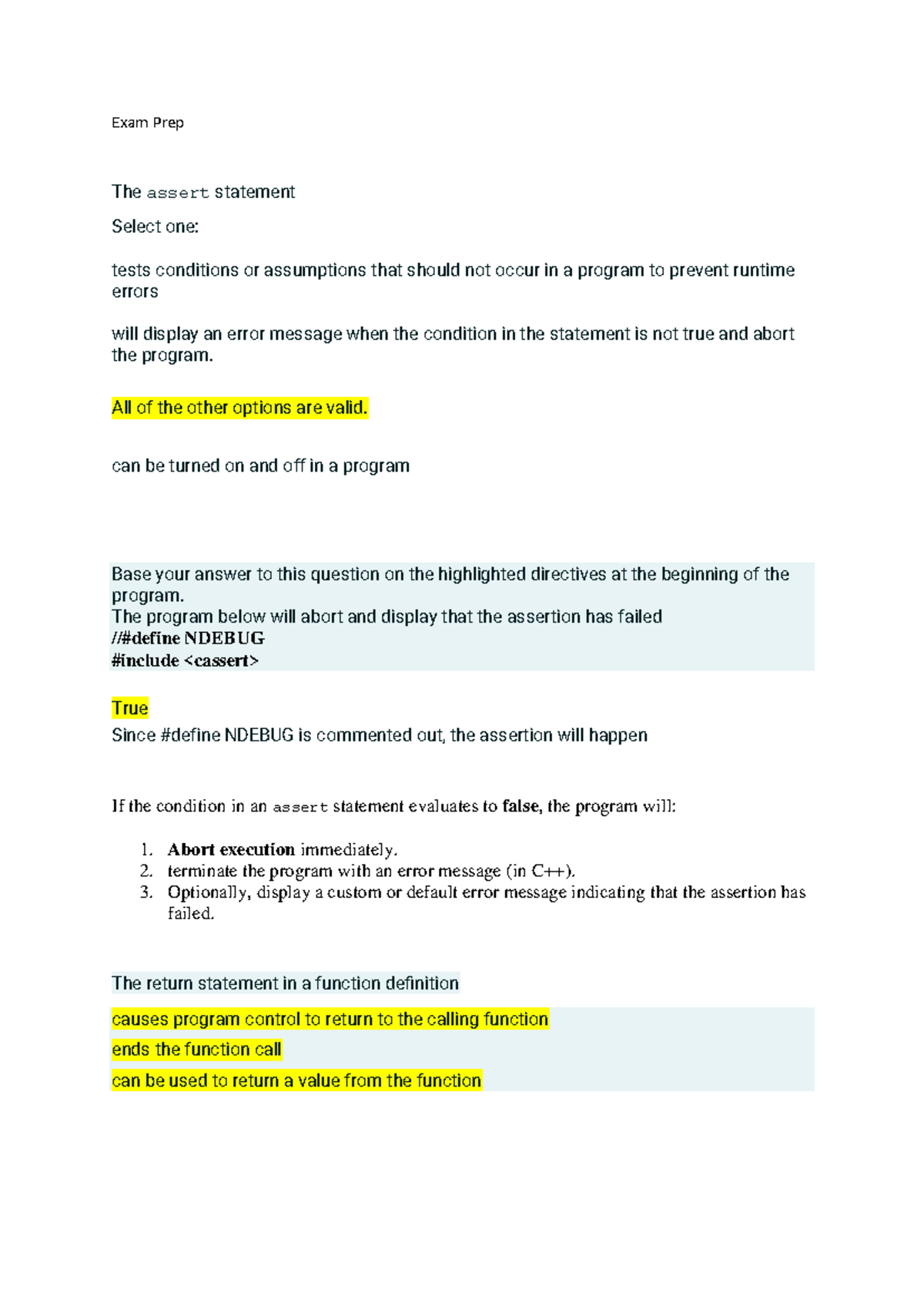 C++ Exam Prep: Understanding Assert Statements and Compiler Basics ...