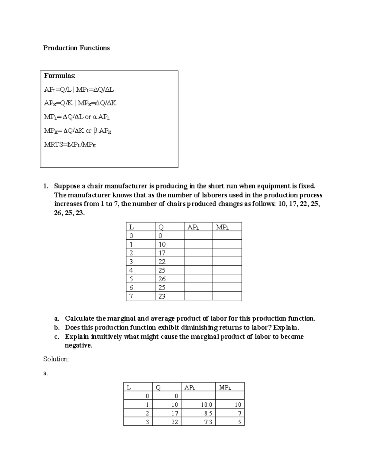 Numerical Study on Production & Cost Functions: PFC 101 - Studocu