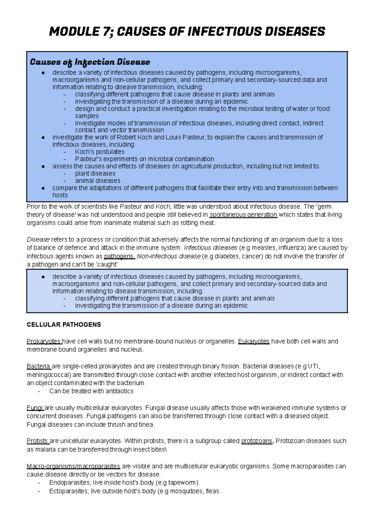 hsc biology module 7 notes - Causes of Infection Disease describe a ...
