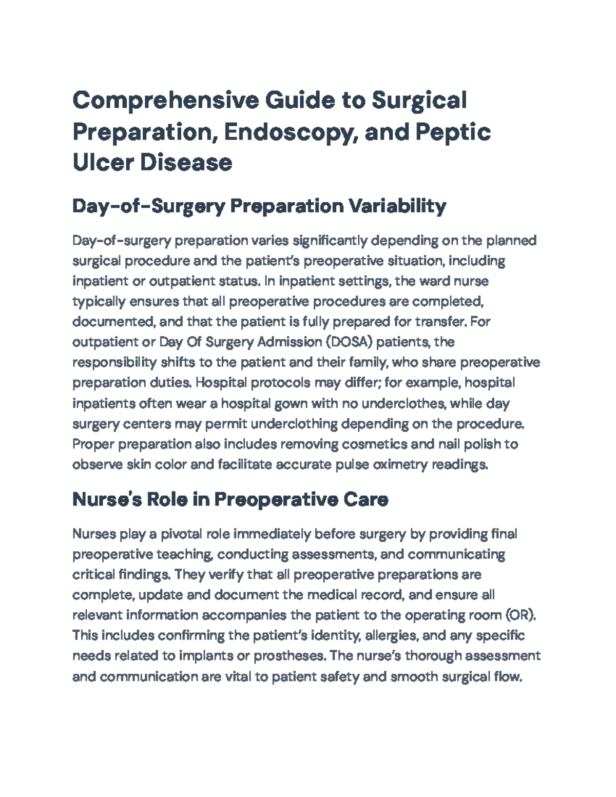 Comprehensive Guide to Surgical Prep & Peptic Ulcer Disease (NUR 301 ...