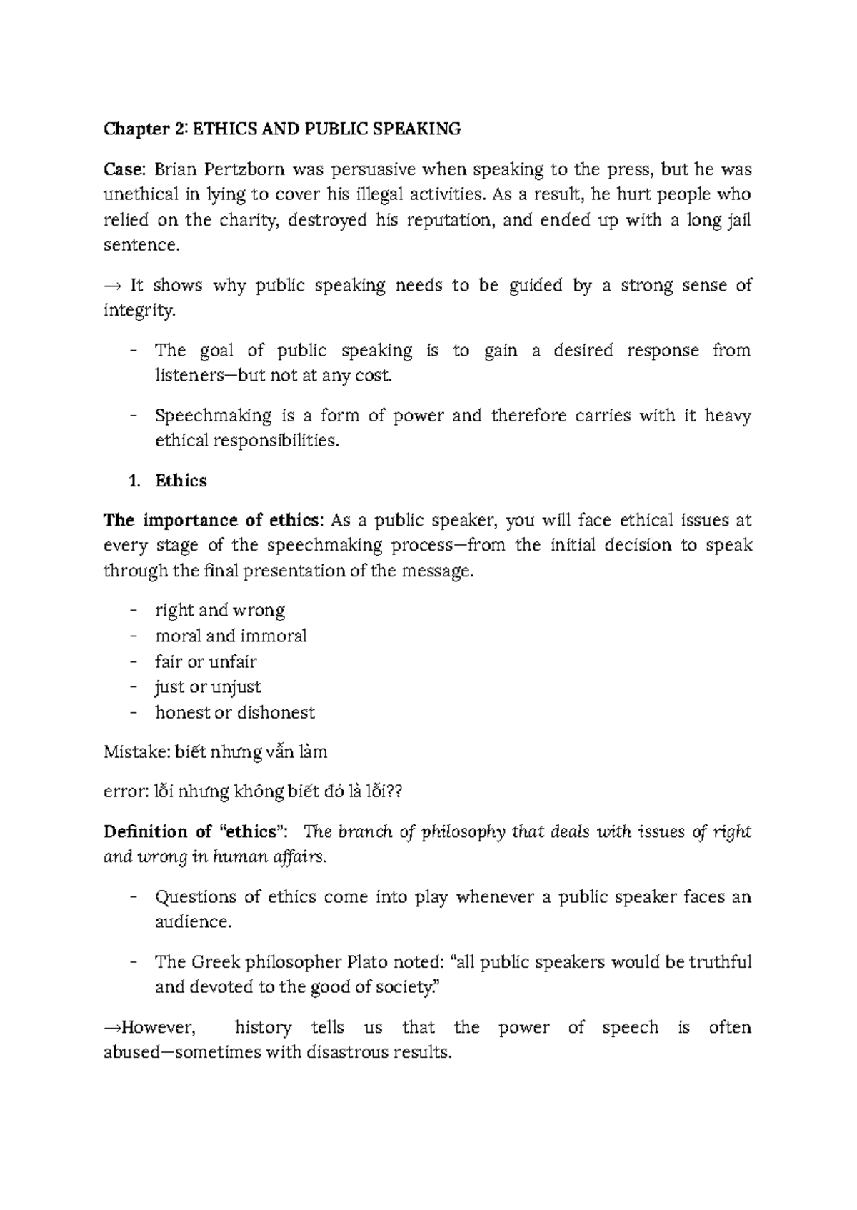 Chapter 2: Ethical Responsibilities in Public Speaking - Studocu