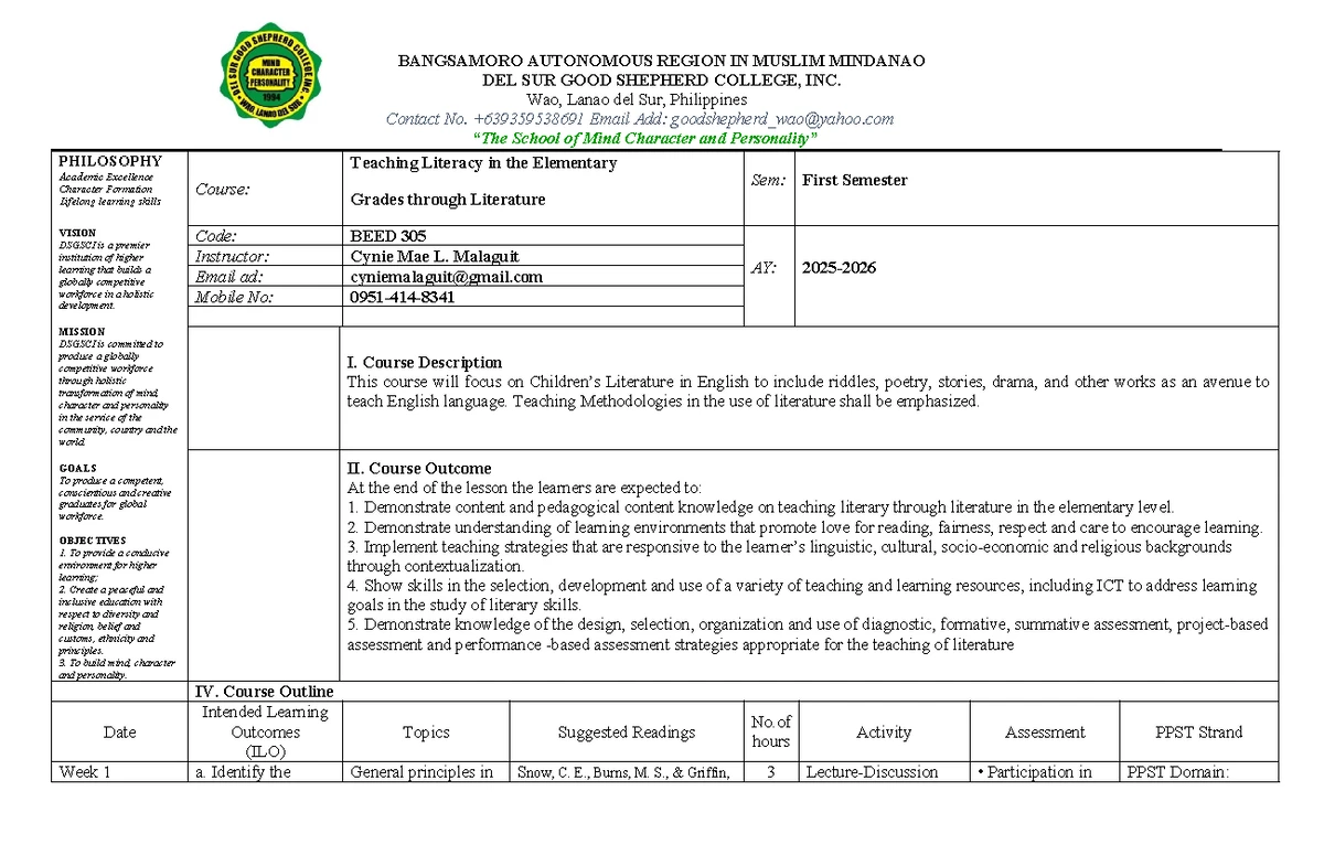 Syllabus for BEED 201: Teaching Science in Elementary Grades - Studocu