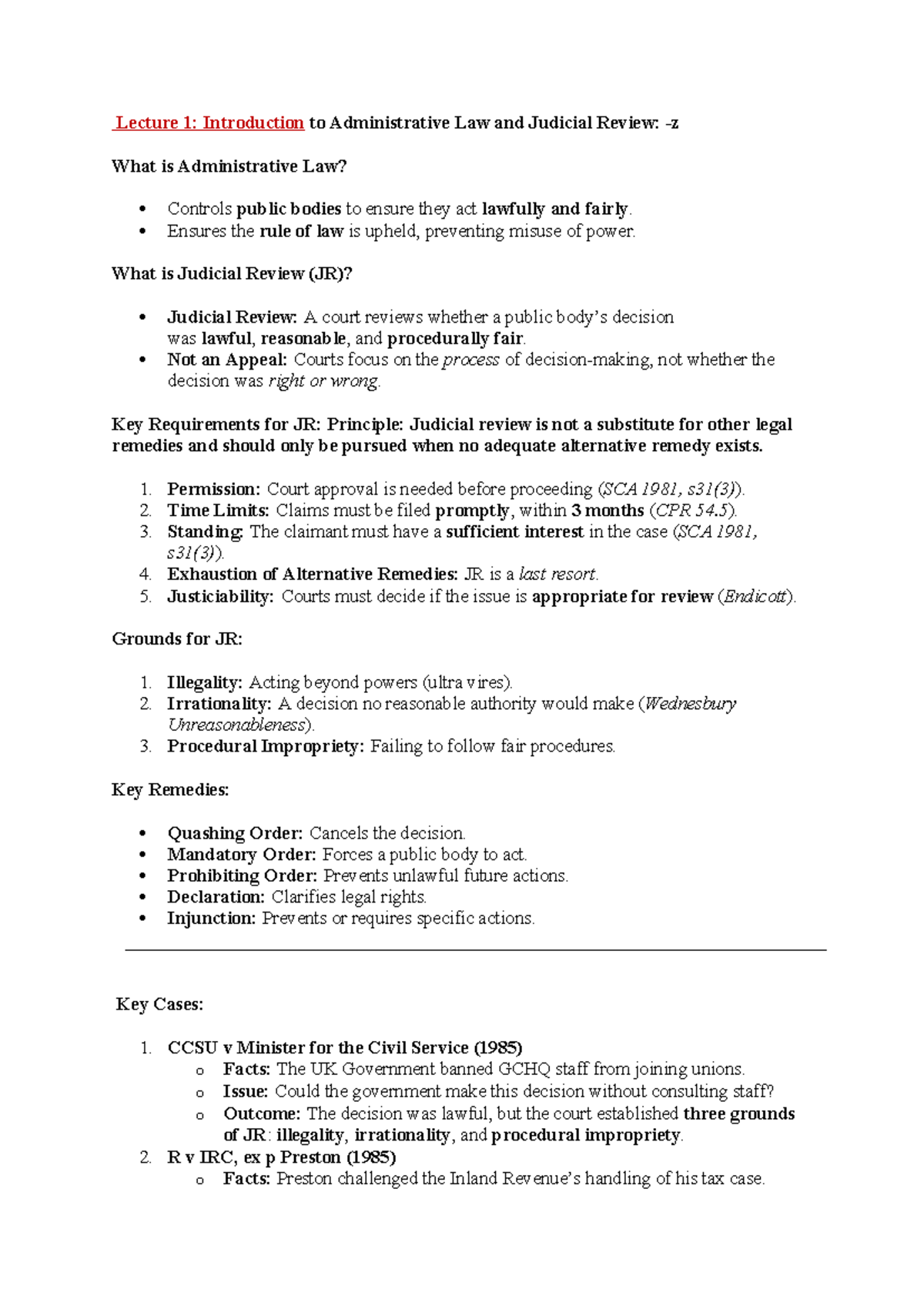 Judicial Review Principles and Case Law Overview - Administrative Law ...