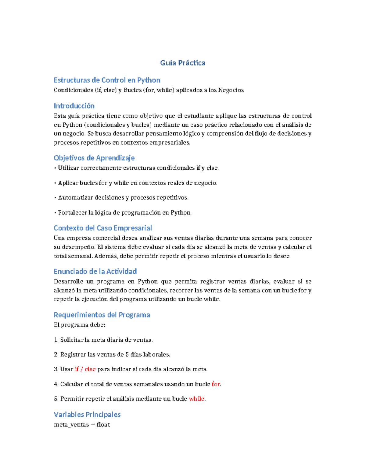 S02 s2 Guía Práctica: Estructuras de Control en Python para Negocios ...