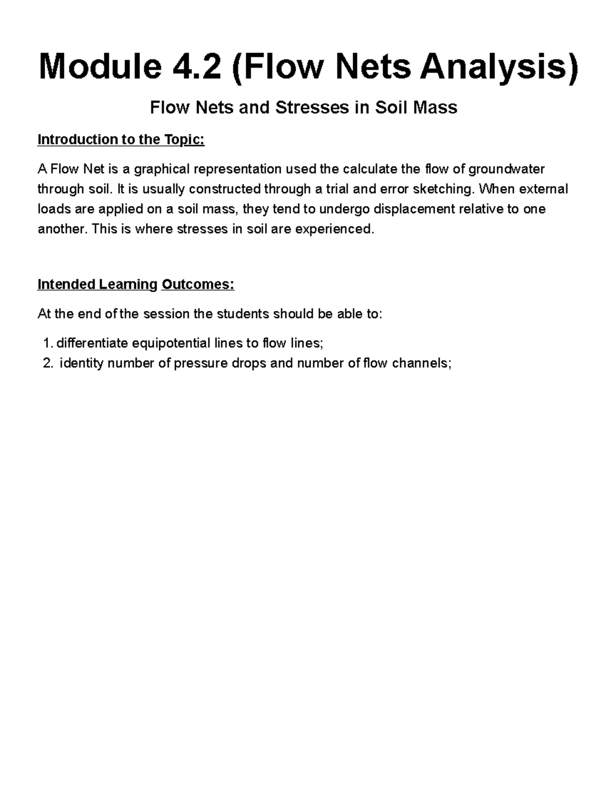 Revised Title: Geotechnical Eng. Module 4.2: Flow Nets Analysis & Soil ...