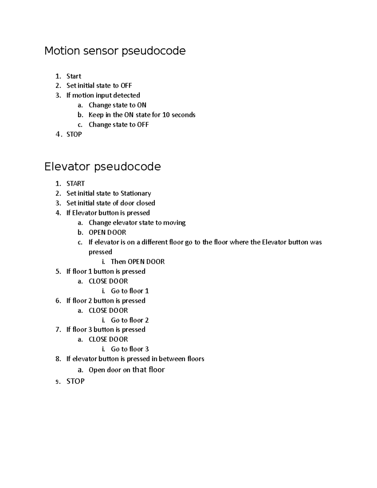 Motion senser pseudocode - Motion sensor pseudocode Start Set initial ...