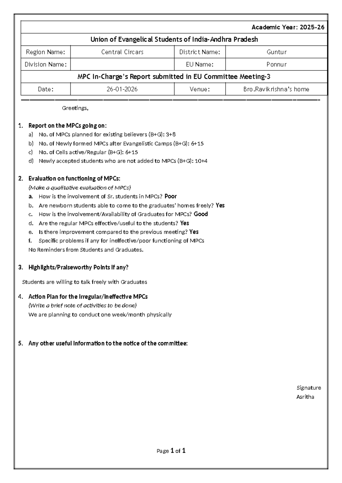 EU MPC Incharge Report for CM-3: Evaluation & Action Plan - Studocu