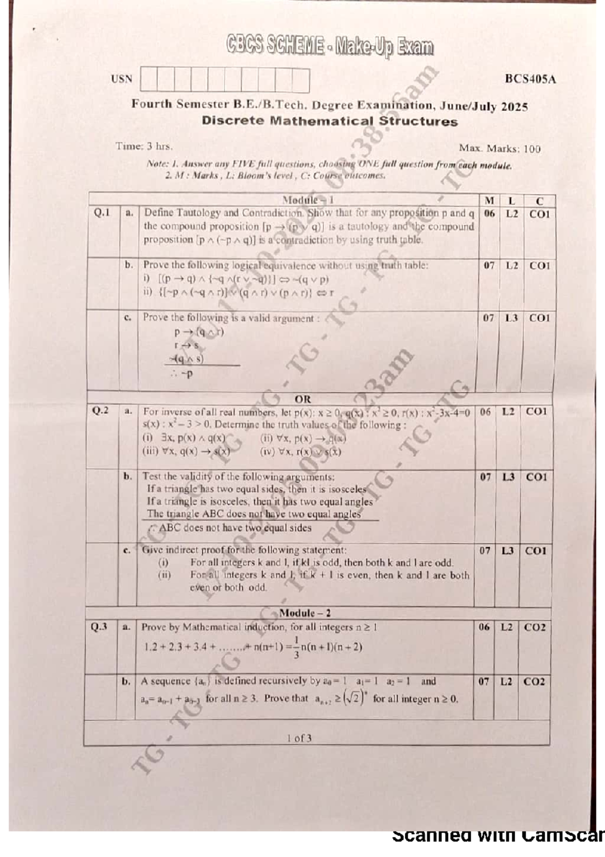 BCS405A Fourth Sem Make-Up Exam: Discrete Mathematical Structures - Studocu