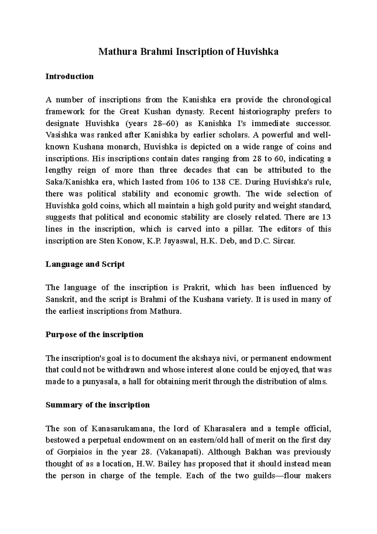 Mathura Brahmi Inscription of Huvishka: Historical Context and ...