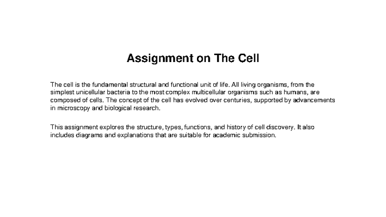 Cell Assignment: Structure, Types, and Functions of Cells - Studocu