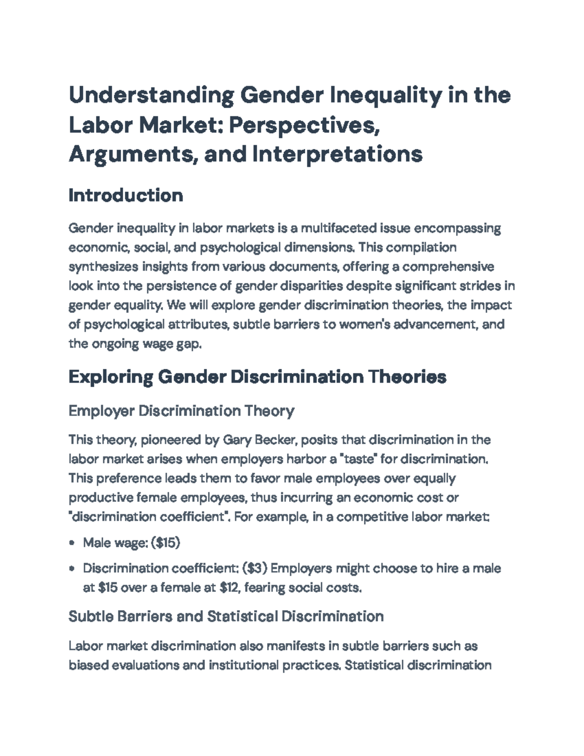 Understanding Gender Inequality in Labor Markets: A Comprehensive ...