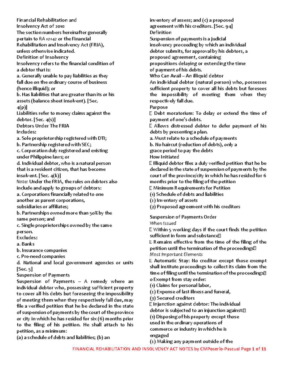 FRIA 10142: Comprehensive Notes on Financial Rehabilitation ...