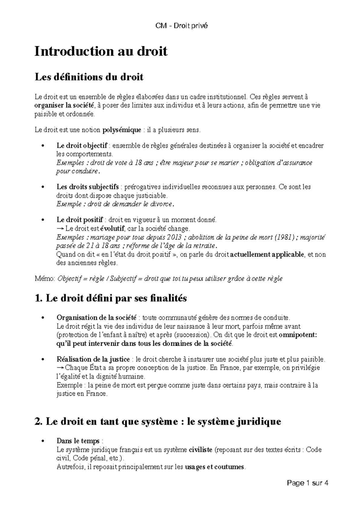 CM Droit privé : Introduction aux définitions et concepts juridiques ...