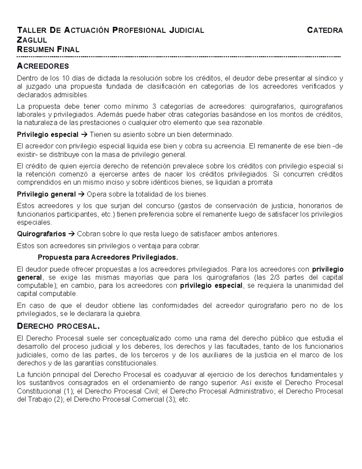 Resumen Final: Taller de Actuación Profesional Judicial (Zaglul) - Document Preview