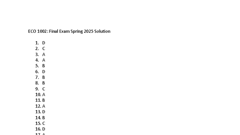 ECO1002Spring 2025 VA Solution - ECO 1002 - ECO 1002: Final Exam Spring ...