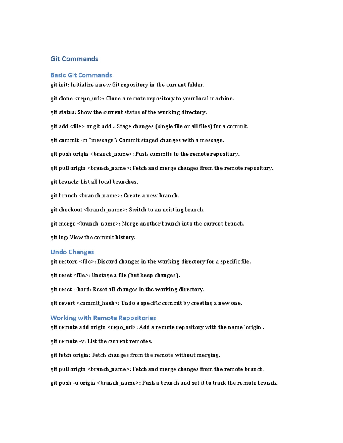 Git Commands - hbjhbjh - Git Commands Basic Git Commands git init ...