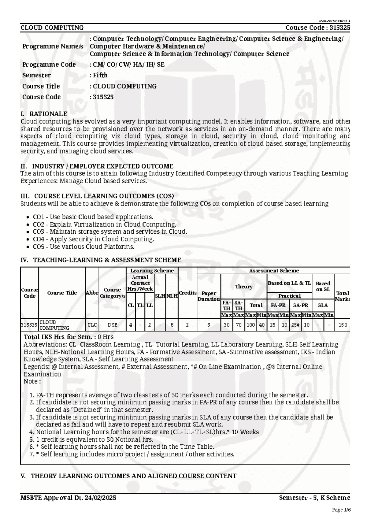 CLOUD COMPUTING Course Code: 315325 - Comprehensive Study Notes - Studocu